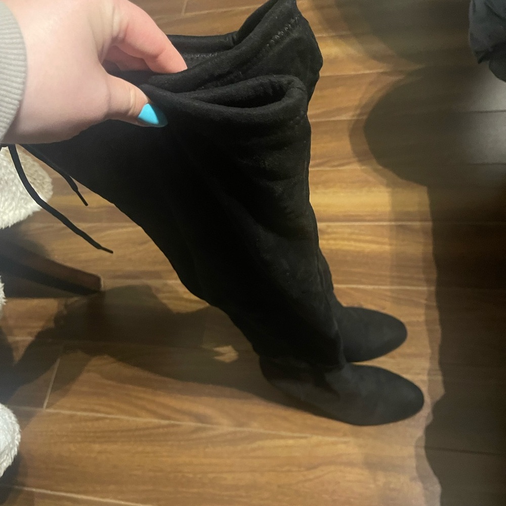 Chic Suede knee high Black Heeled Boots for Women